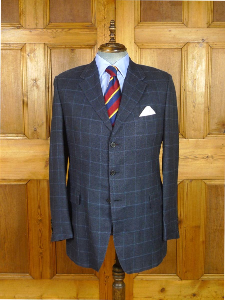 26/0777 immaculate gieves & hawkes savile row silk linen wool blue wp check sports jacket blazer 43-44 long