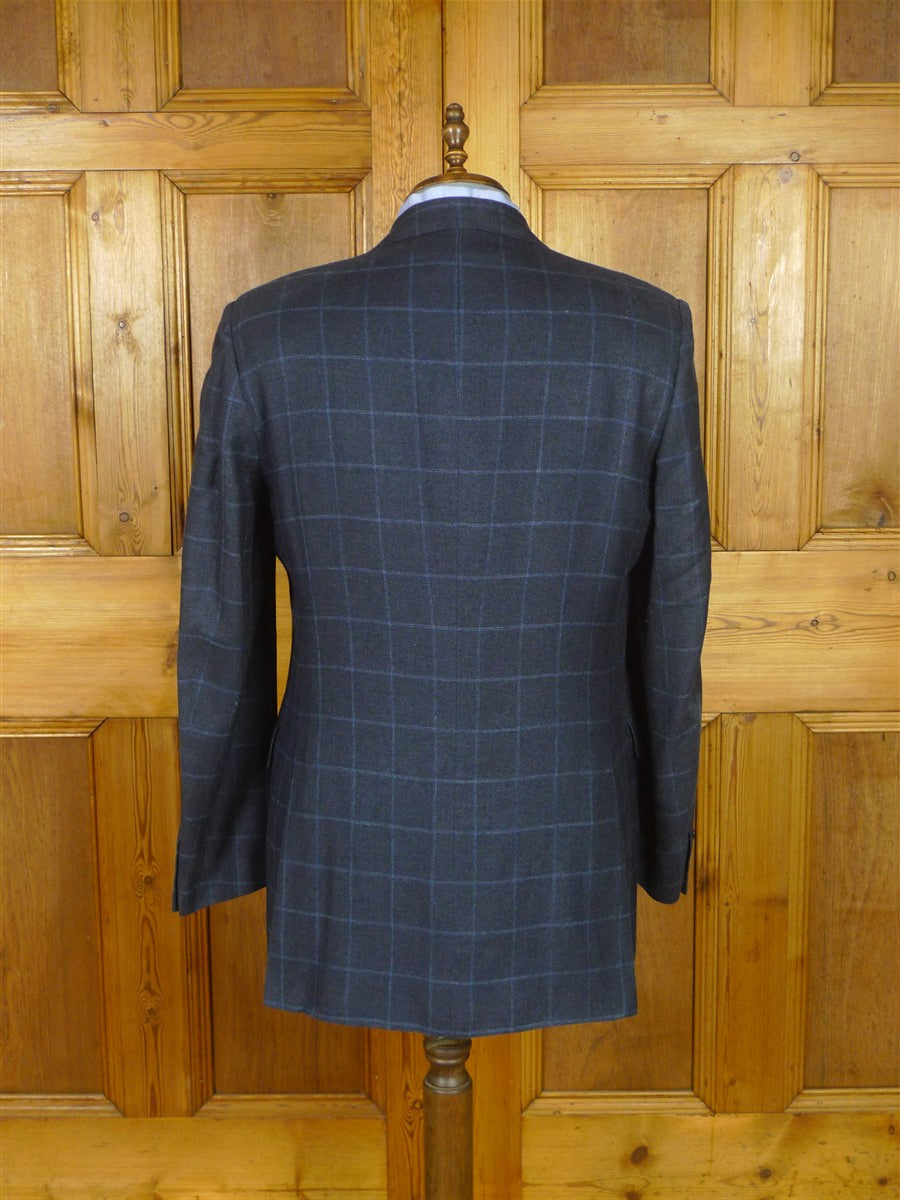 26/0777 immaculate gieves & hawkes savile row silk linen wool blue wp check sports jacket blazer 43-44 long