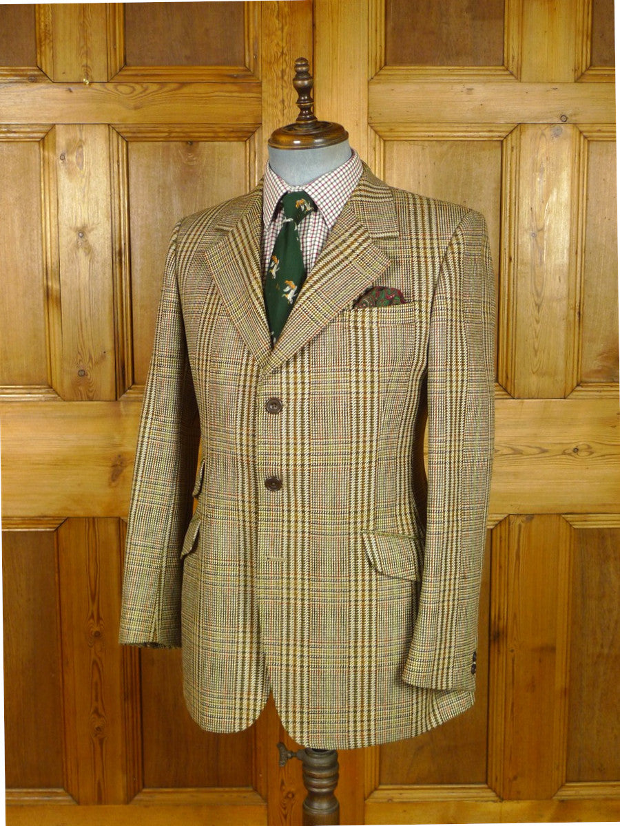 26/0789 vintage bernard weatherill heavyweight brown glen check tweed hacking jacket w/ ghillie collar 40 regular