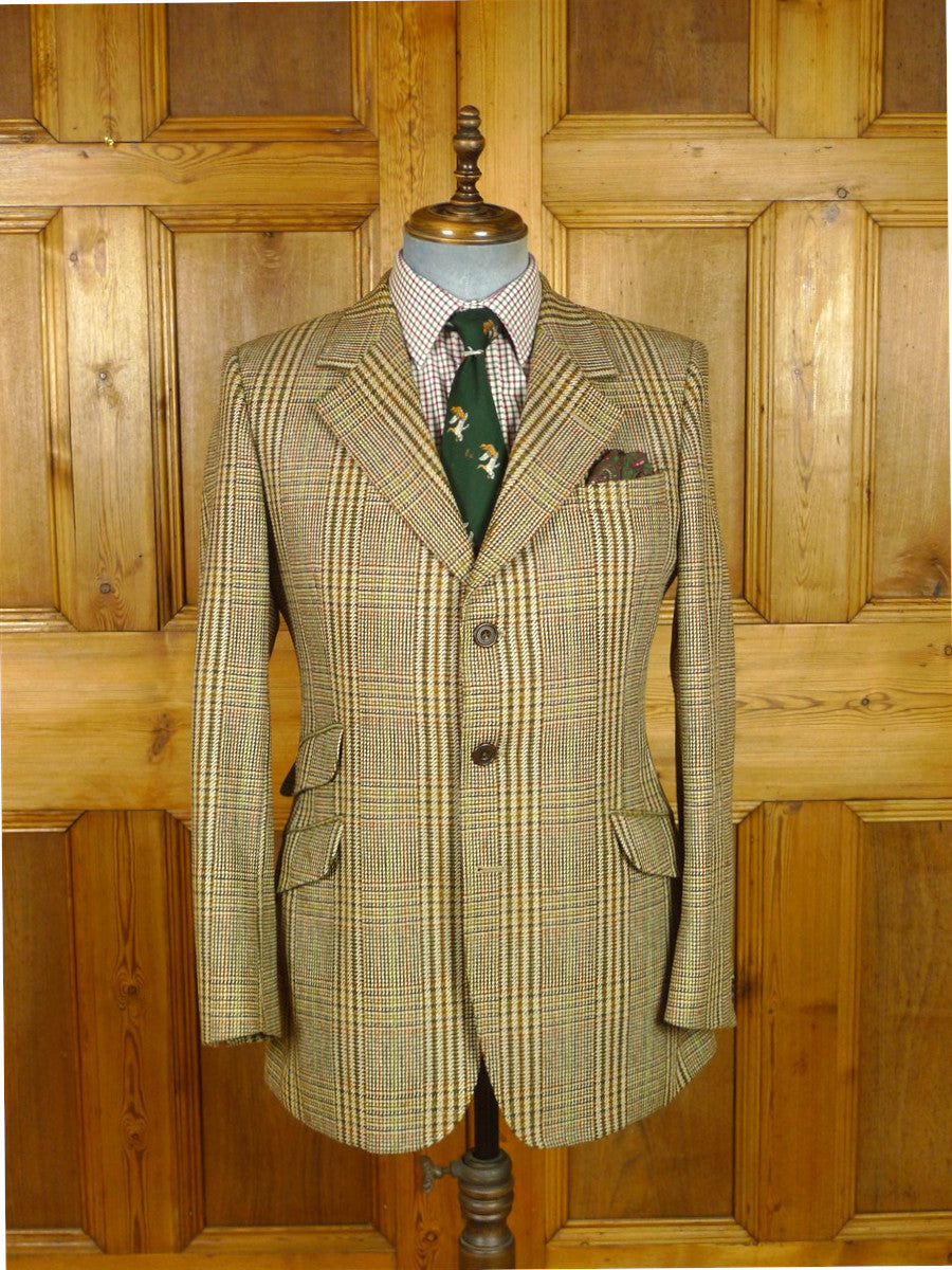 26/0789 vintage bernard weatherill heavyweight brown glen check tweed hacking jacket w/ ghillie collar 40 regular