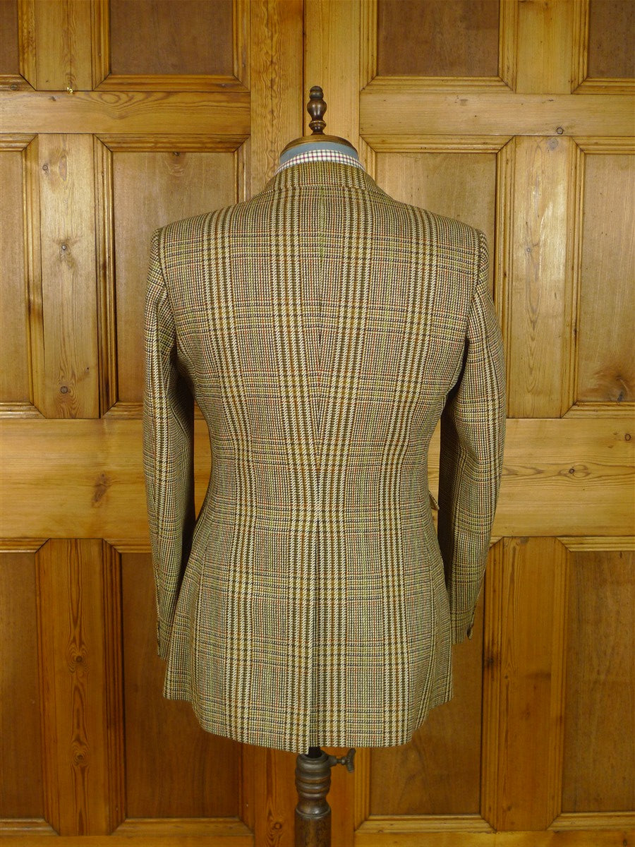 26/0789 vintage bernard weatherill heavyweight brown glen check tweed hacking jacket w/ ghillie collar 40 regular