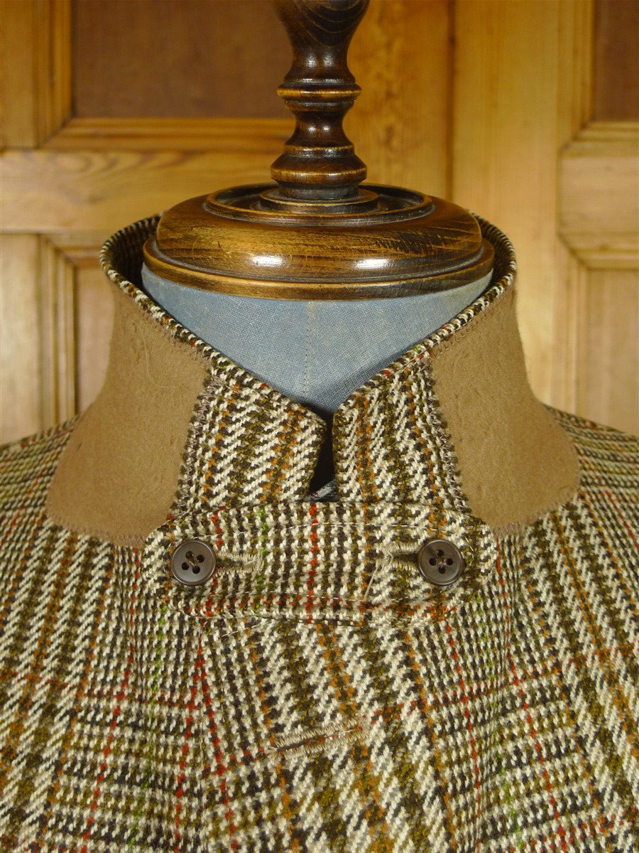 26/0789 vintage bernard weatherill heavyweight brown glen check tweed hacking jacket w/ ghillie collar 40 regular