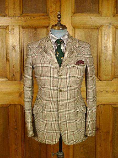 26/0795 superb vintage british thornproof twist brown glen check tweed hacking jacket 38 regular