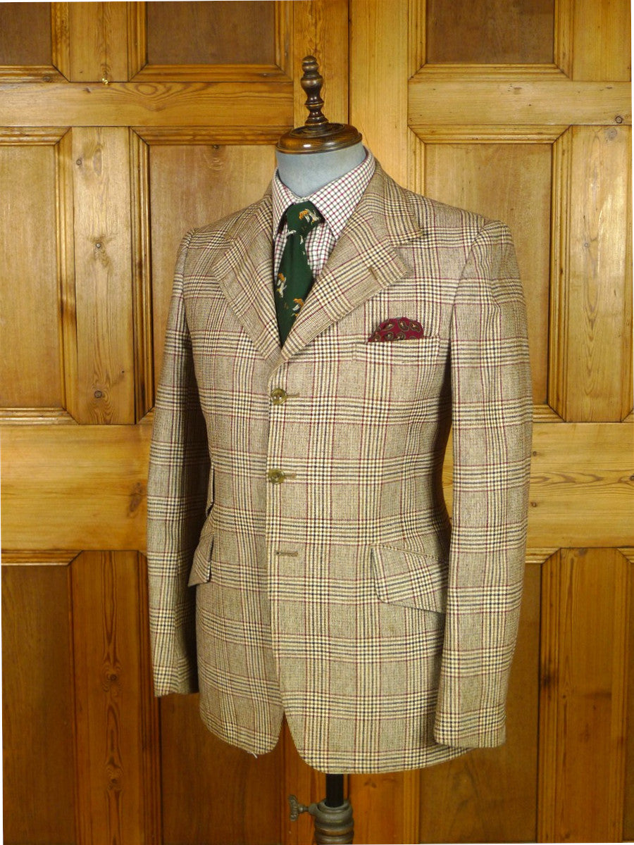 26/0795 superb vintage british thornproof twist brown glen check tweed hacking jacket 38 regular