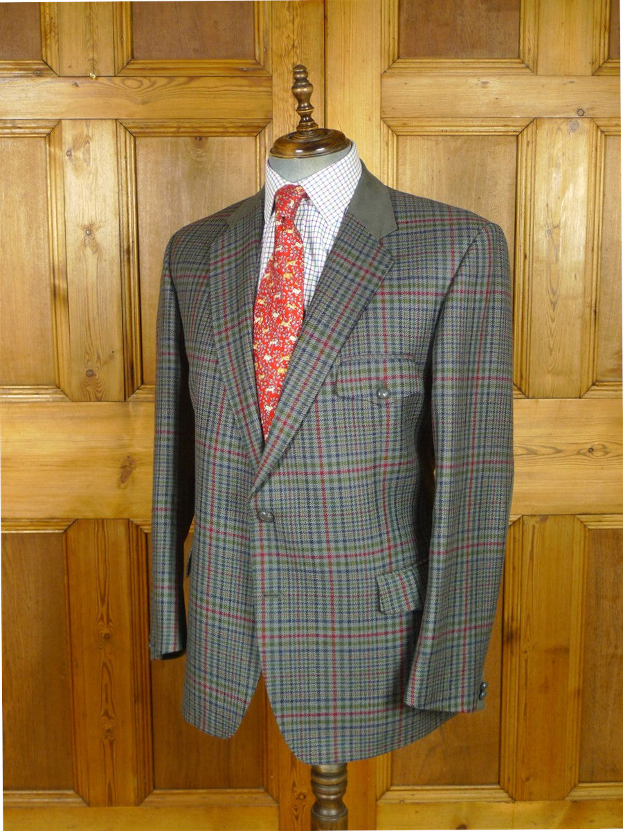 26/0790 immaculate vintage irish blue / green gun check shooting style tweed country sports jacket 46 regular