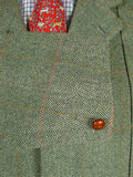 26/0791 vintage bladen supasax green wp check norfolk style tweed country sports jacket w/ belt 43-44 regular