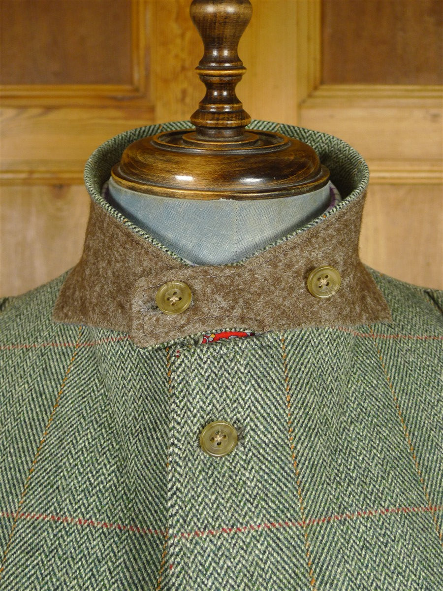 26/0791 vintage bladen supasax green wp check norfolk style tweed country sports jacket w/ belt 43-44 regular