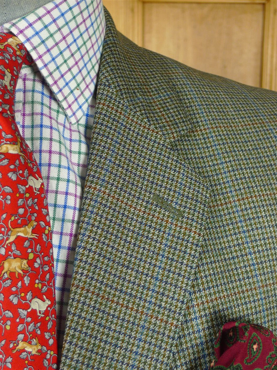 26/0794 vintage irish green puppytooth check wool town & country suit 42-43 long