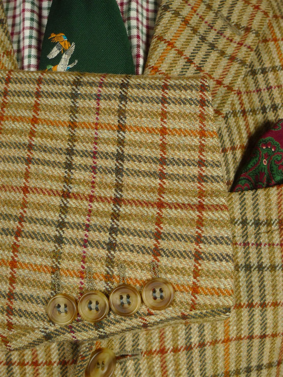 26/0792 immaculate cordings of piccadilly tan brown sporting check tweed jacket w/ horn buttons 38 regular