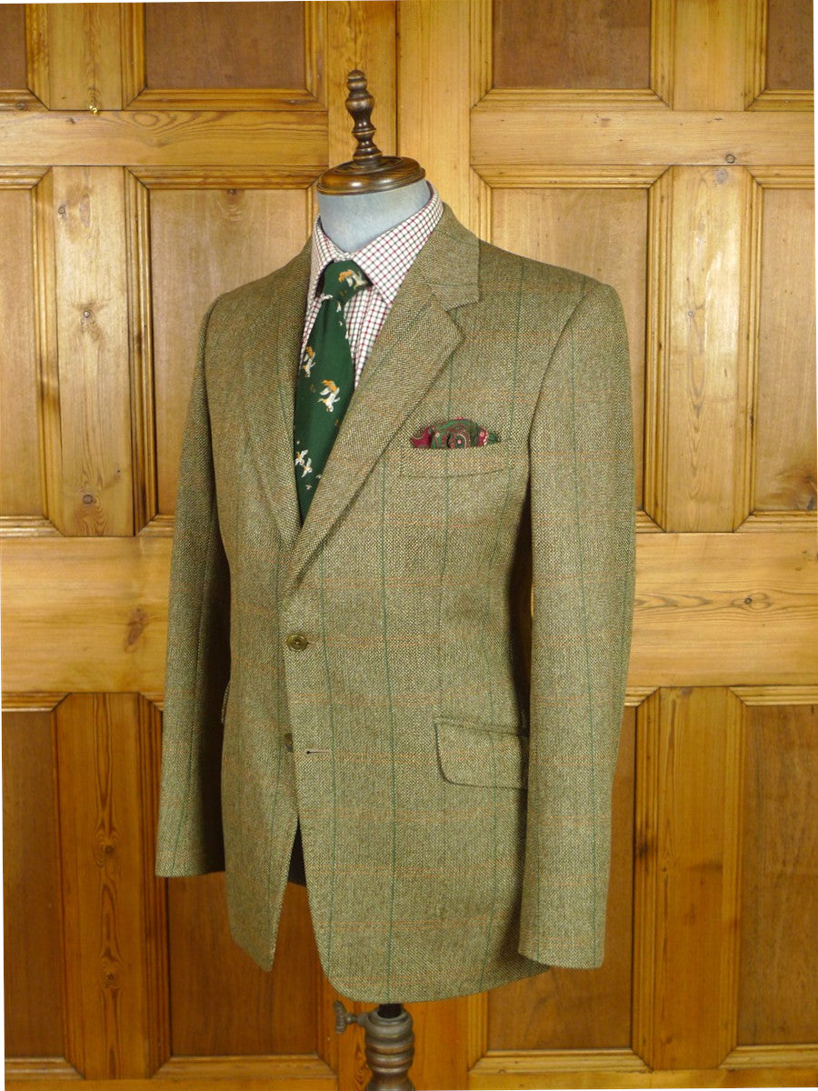 26/0785 vintage british tailor made green wp check tweed sports jacket 38-39 regular