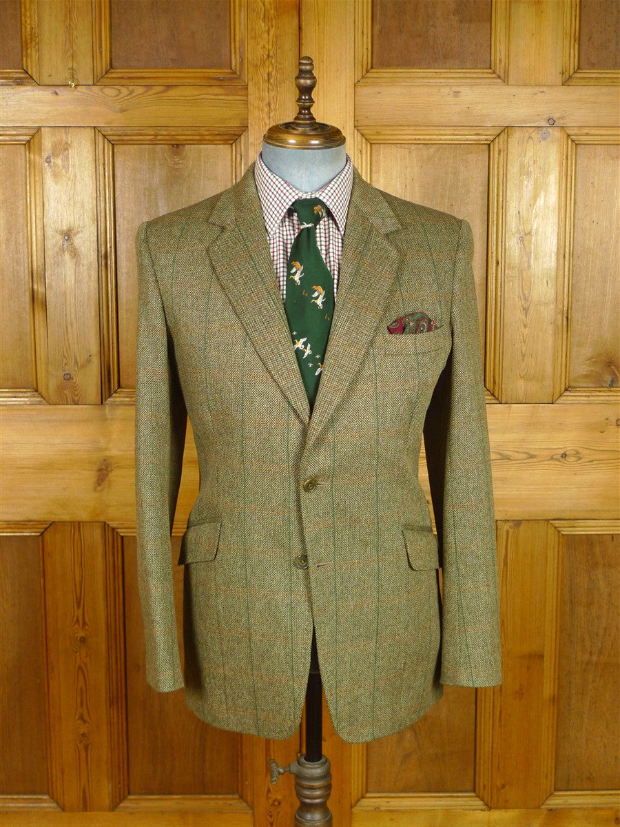 26/0785 vintage british tailor made green wp check tweed sports jacket 38-39 regular