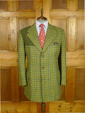 26/0787 immaculate vintage british bespoke tailor green graph check long tweed shooting style jacket w/ beautiful linings 44 regular to long