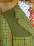 26/0787 immaculate vintage british bespoke tailor green graph check long tweed shooting style jacket w/ beautiful linings 44 regular to long