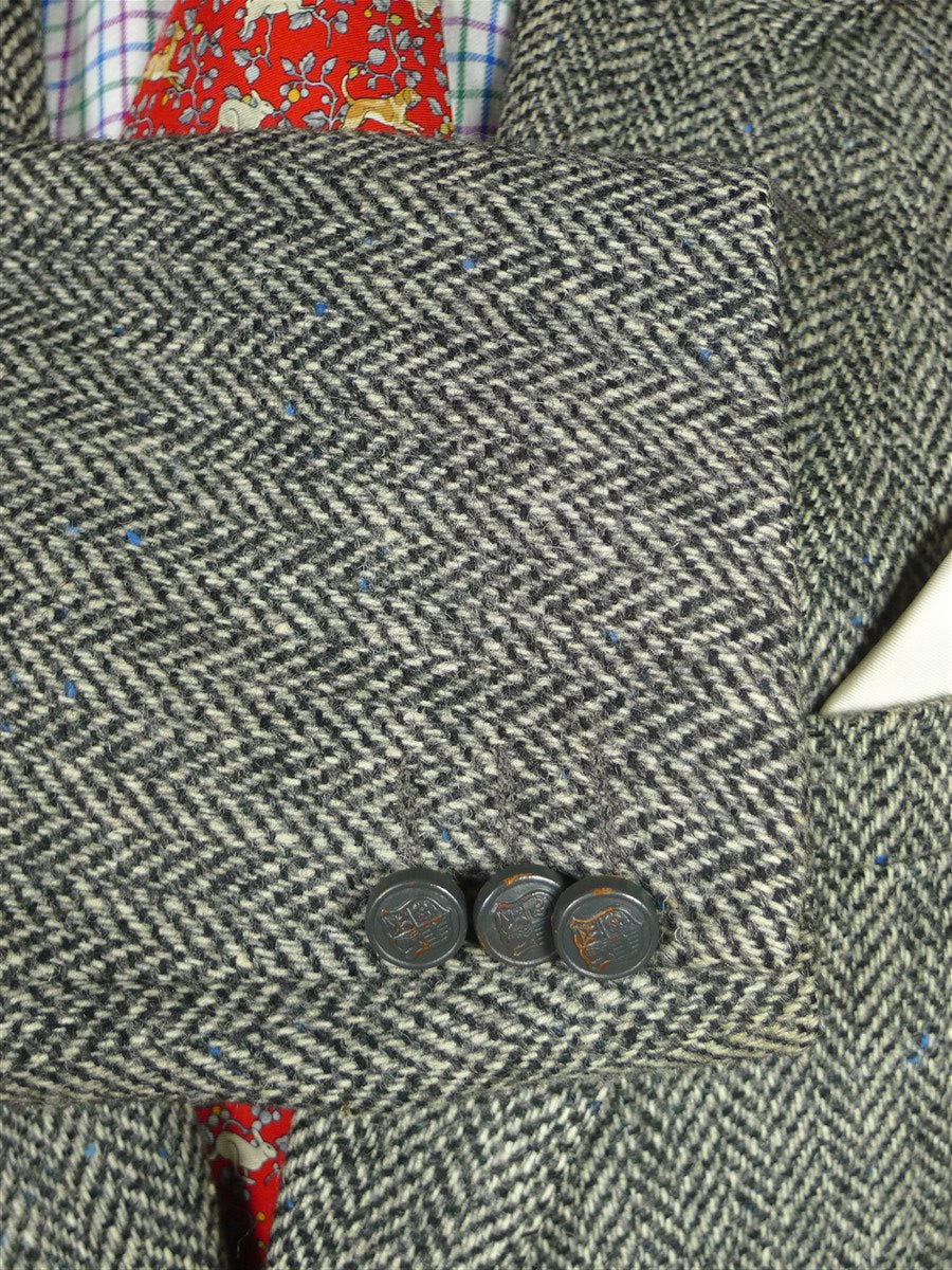 26/0800 near immaculate crombie grey herringbone w/ blue fleck sports jacket blazer 44 regular
