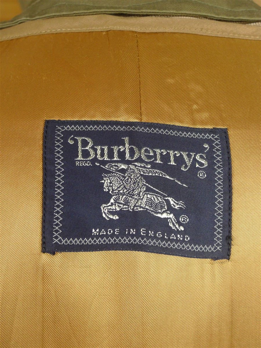 26/0796 near immaculate vintage green burberry cotton mix raincoat mac w/ detachable liner 44