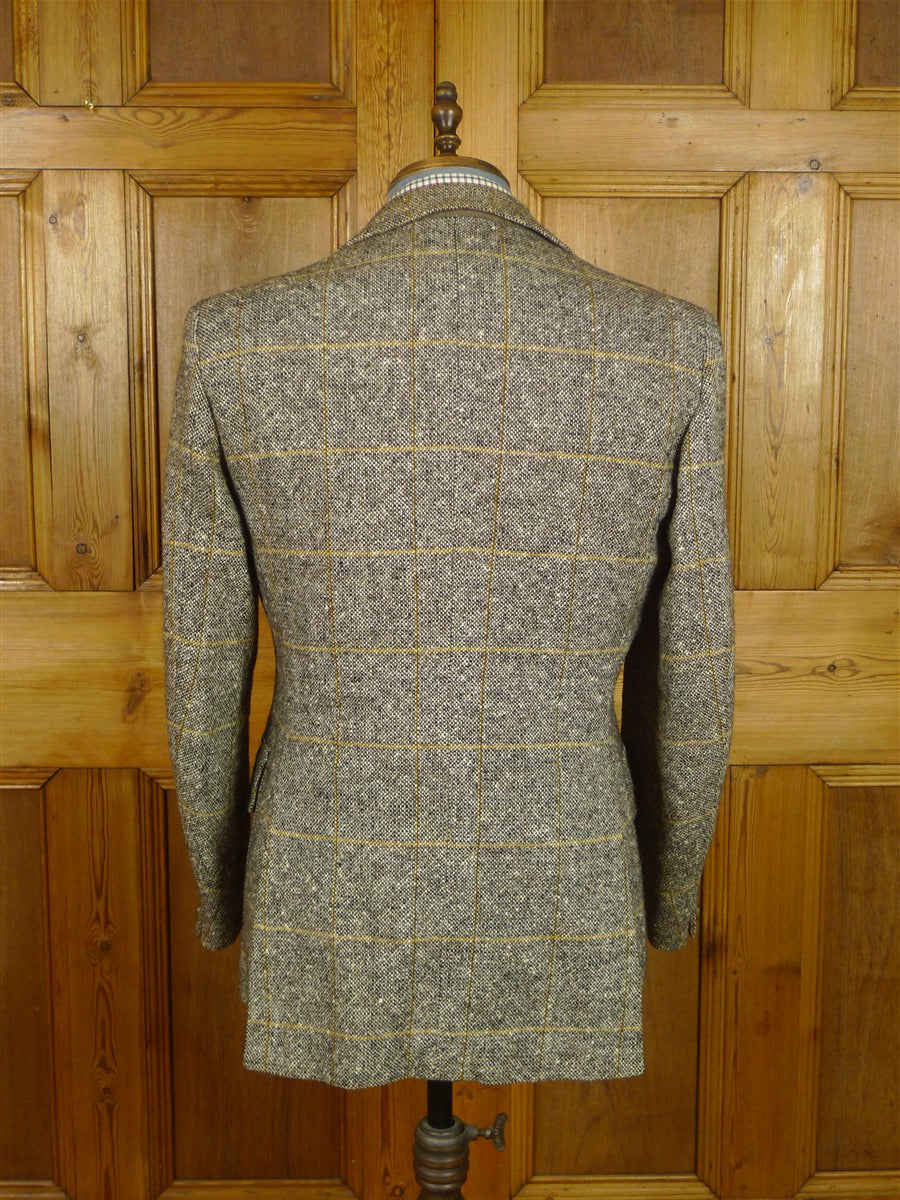 26/0809 wonderful vintage brown wp check irish tweed sports jacket blazer w/ horn buttons 38-39 regular