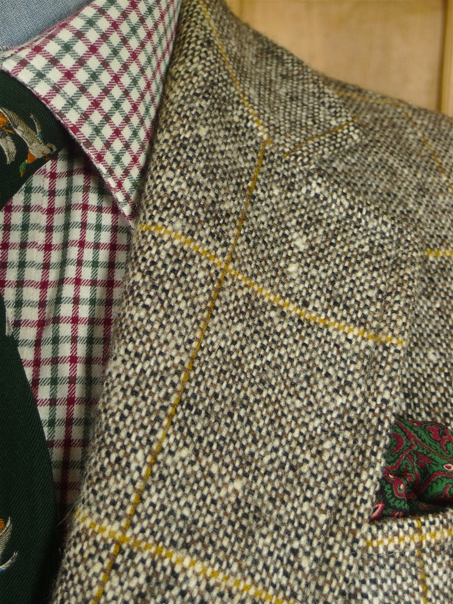 26/0809 wonderful vintage brown wp check irish tweed sports jacket blazer w/ horn buttons 38-39 regular