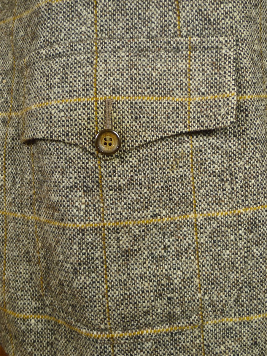 26/0809 wonderful vintage brown wp check irish tweed sports jacket blazer w/ horn buttons 38-39 regular