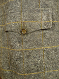 26/0809 wonderful vintage brown wp check irish tweed sports jacket blazer w/ horn buttons 38-39 regular