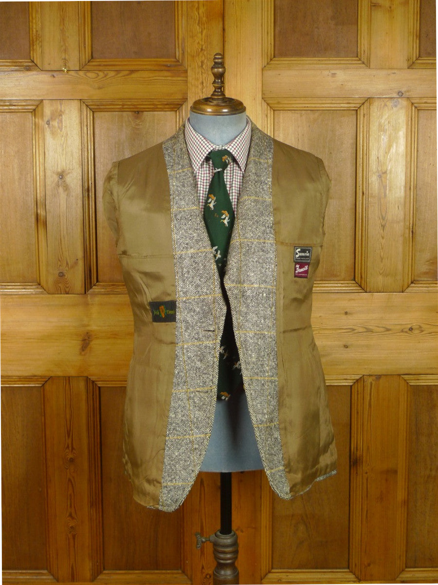 26/0809 wonderful vintage brown wp check irish tweed sports jacket blazer w/ horn buttons 38-39 regular