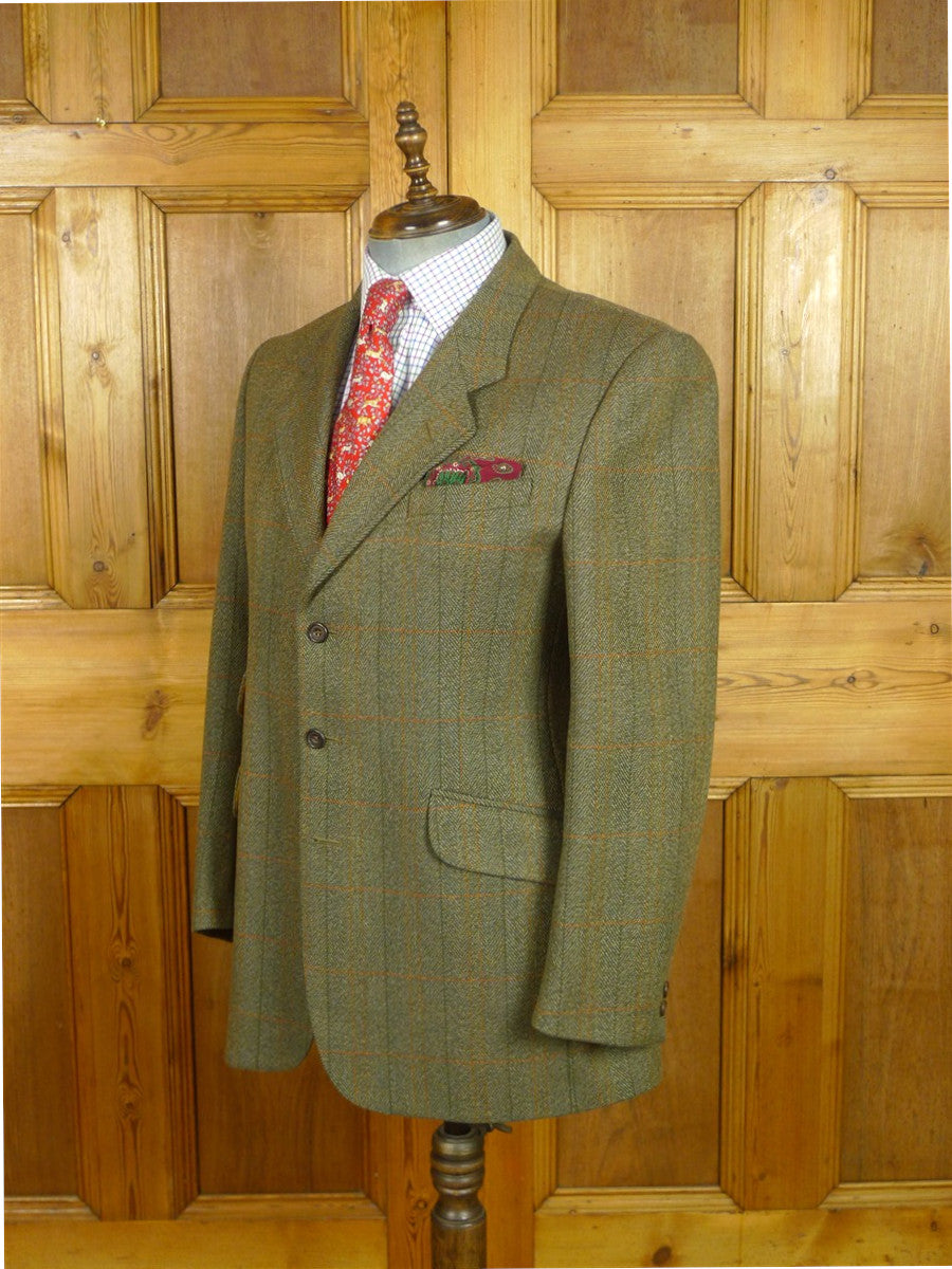 26/0817 immaculate british saxony twist green wp check tweed sports jacket 42 regular