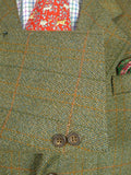 26/0817 immaculate british saxony twist green wp check tweed sports jacket 42 regular