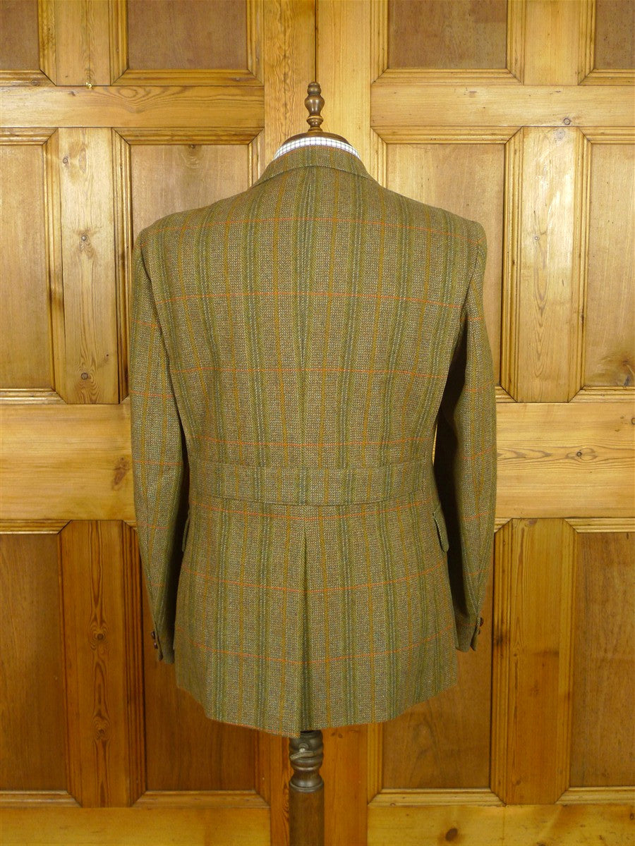 26/0818 immaculate british saxony wool green wp check tweed half-norfolk style shooting jacket 43-44 long
