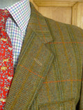 26/0818 immaculate british saxony wool green wp check tweed half-norfolk style shooting jacket 43-44 long