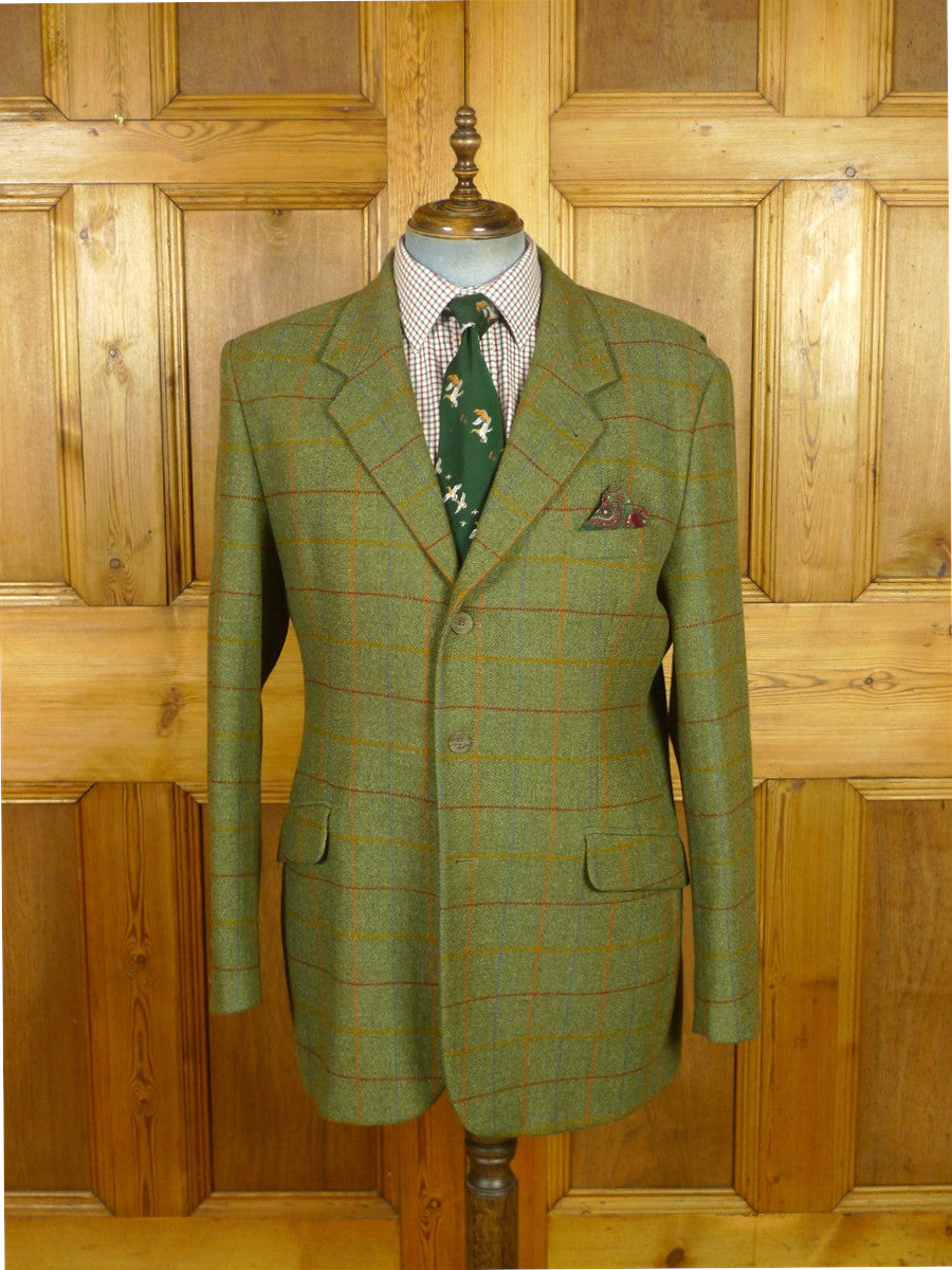 26/0822 musto performance green wp check tweed shooting jacket w/ action back 44 regular to long
