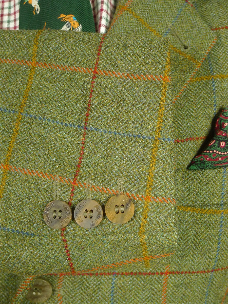 26/0822 musto performance green wp check tweed shooting jacket w/ action back 44 regular to long