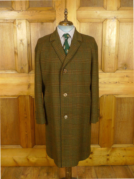 26/0823 wonderful 1960s vintage british brown gun check heavyweight twill raglan sleeve raincoat coat 42-44