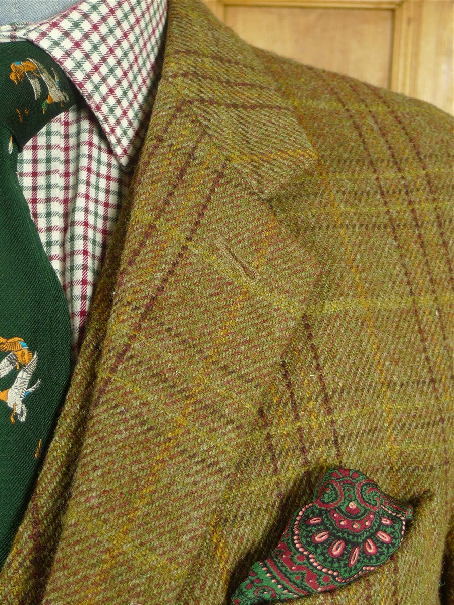 26/0814 wonderful vintage p&j haggart of aberfeldy heavyweight khaki wp check 3-piece tweed shooting suit 44 regular