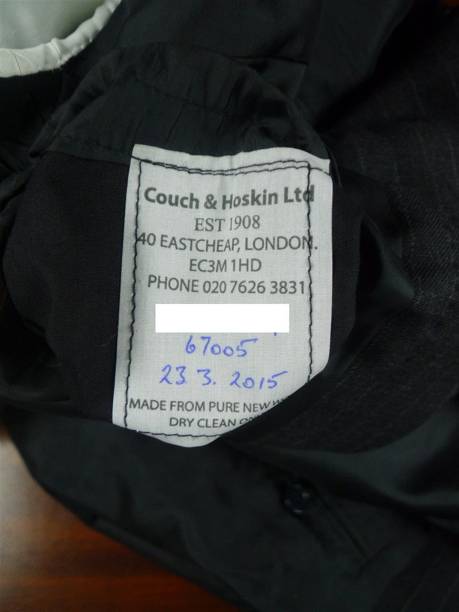26/0828 couch & hoskin 2015 city of london bespoke pale grey rope-stripe d/b worsted flannel suit 44-45 short