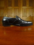 26/0711 beautiful vintage george cleverly black leather brogue slip-on shoe w/ bags uk 9