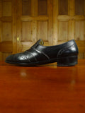 26/0711 beautiful vintage george cleverly black leather brogue slip-on shoe w/ bags uk 9
