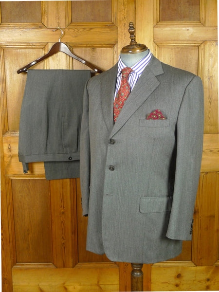 26/0848 vintage 1994 henry poole savile row bespoke grey herringbone worsted suit 44 regular