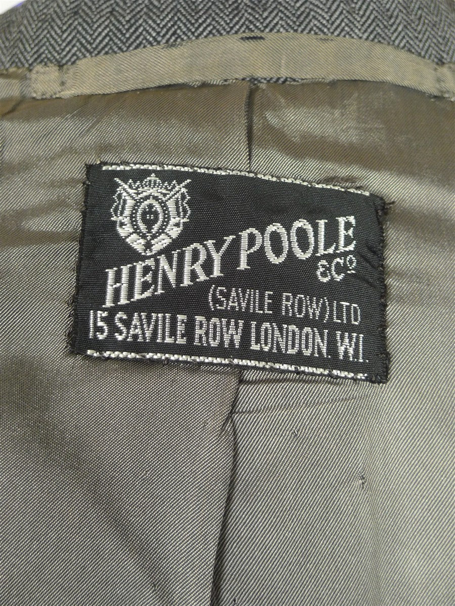 26/0848 vintage 1994 henry poole savile row bespoke grey herringbone worsted suit 44 regular