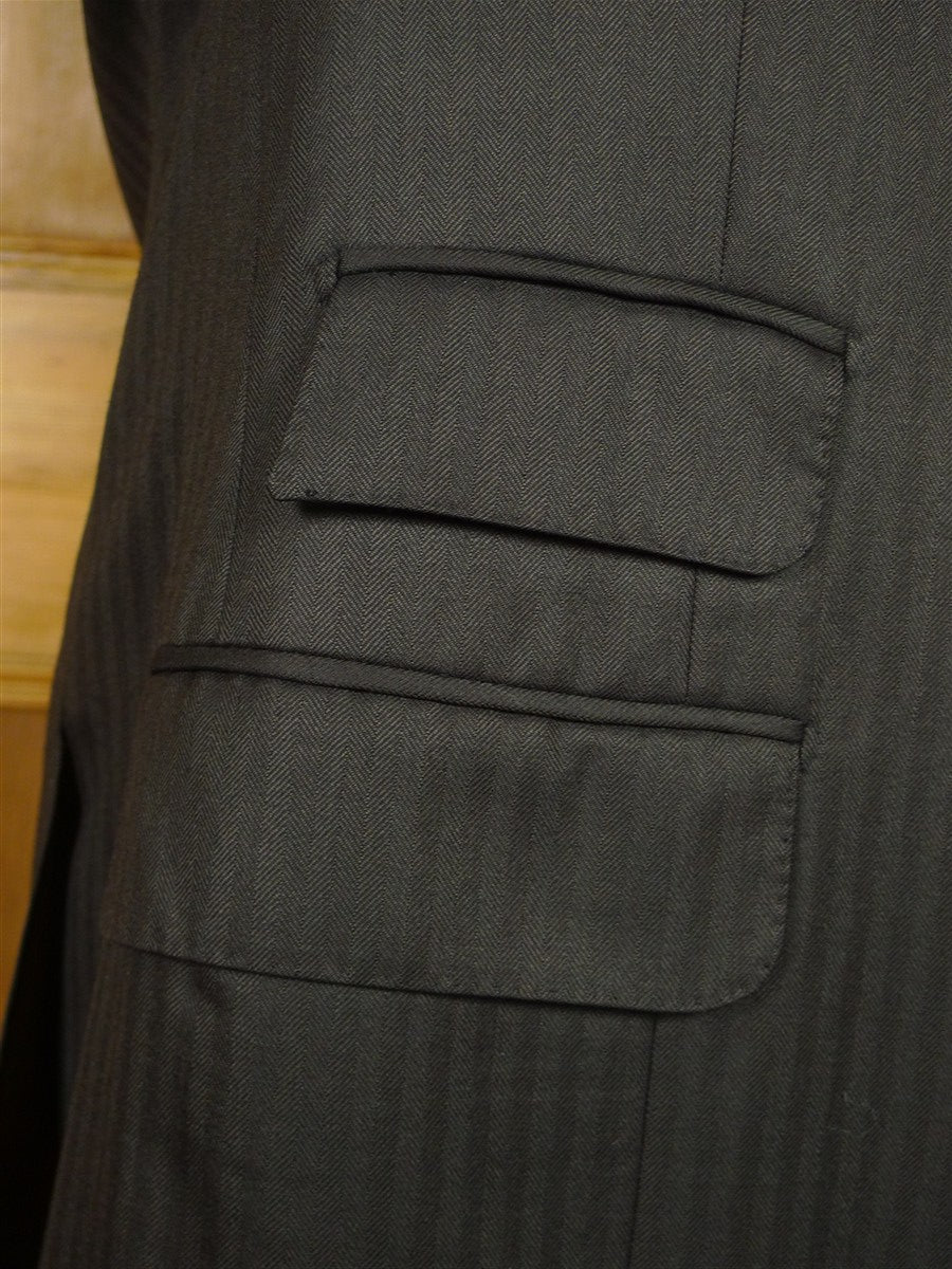 26/0849 immaculate vintage 1999 henry poole savile row bespoke dark brown herringbone worsted suit 42 regular