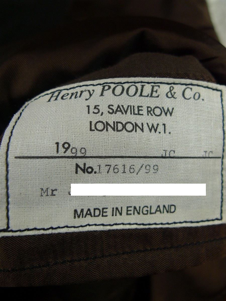 26/0849 immaculate vintage 1999 henry poole savile row bespoke dark brown herringbone worsted suit 42 regular
