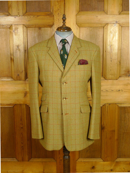 26/0833 hand tailored john g hardy alsport wp check tweed sports jacket w/ red linings 43 long