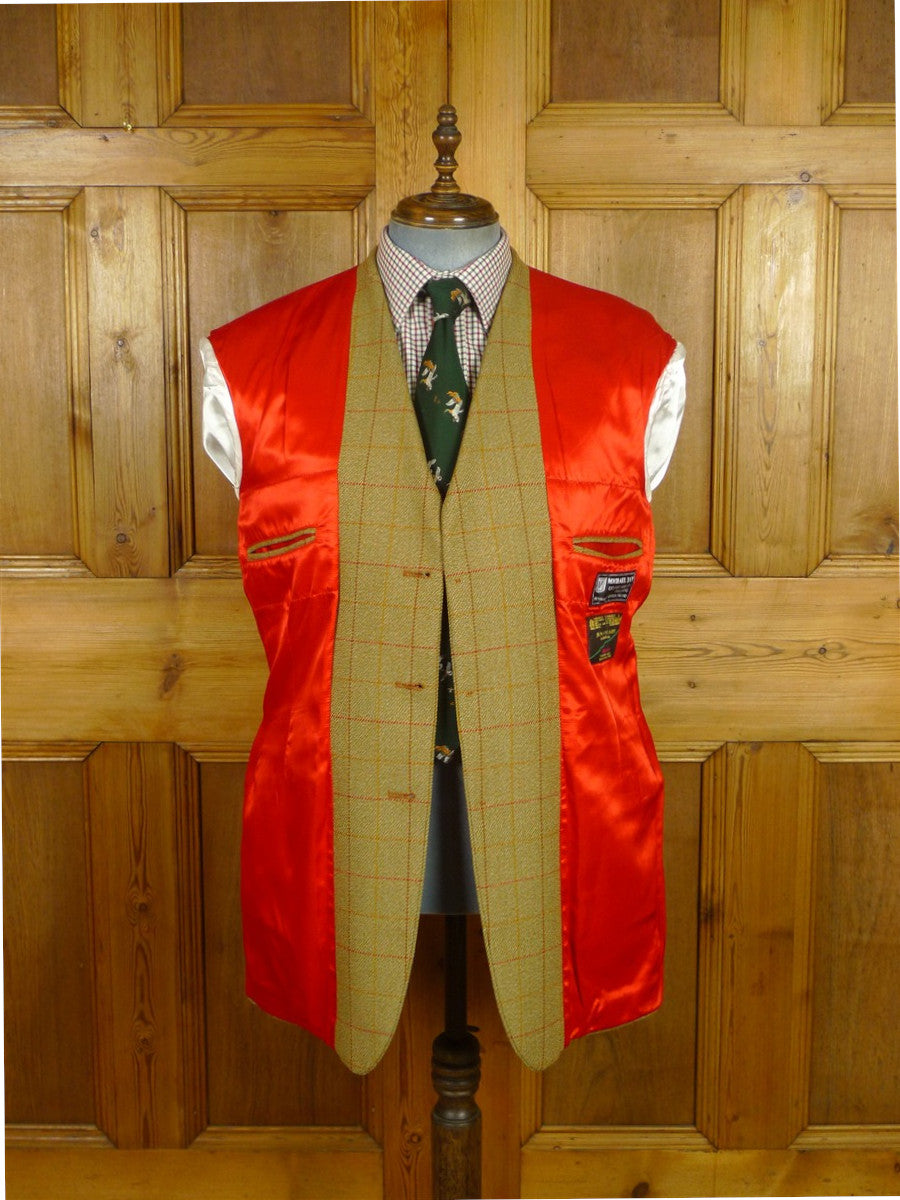 26/0833 hand tailored john g hardy alsport wp check tweed sports jacket w/ red linings 43 long
