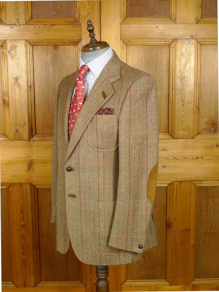 26/0854 wonderful vintage daks signature brown wp check herringbone tweed patch pocket sports jacket w/ suede elbow patches 39 regular