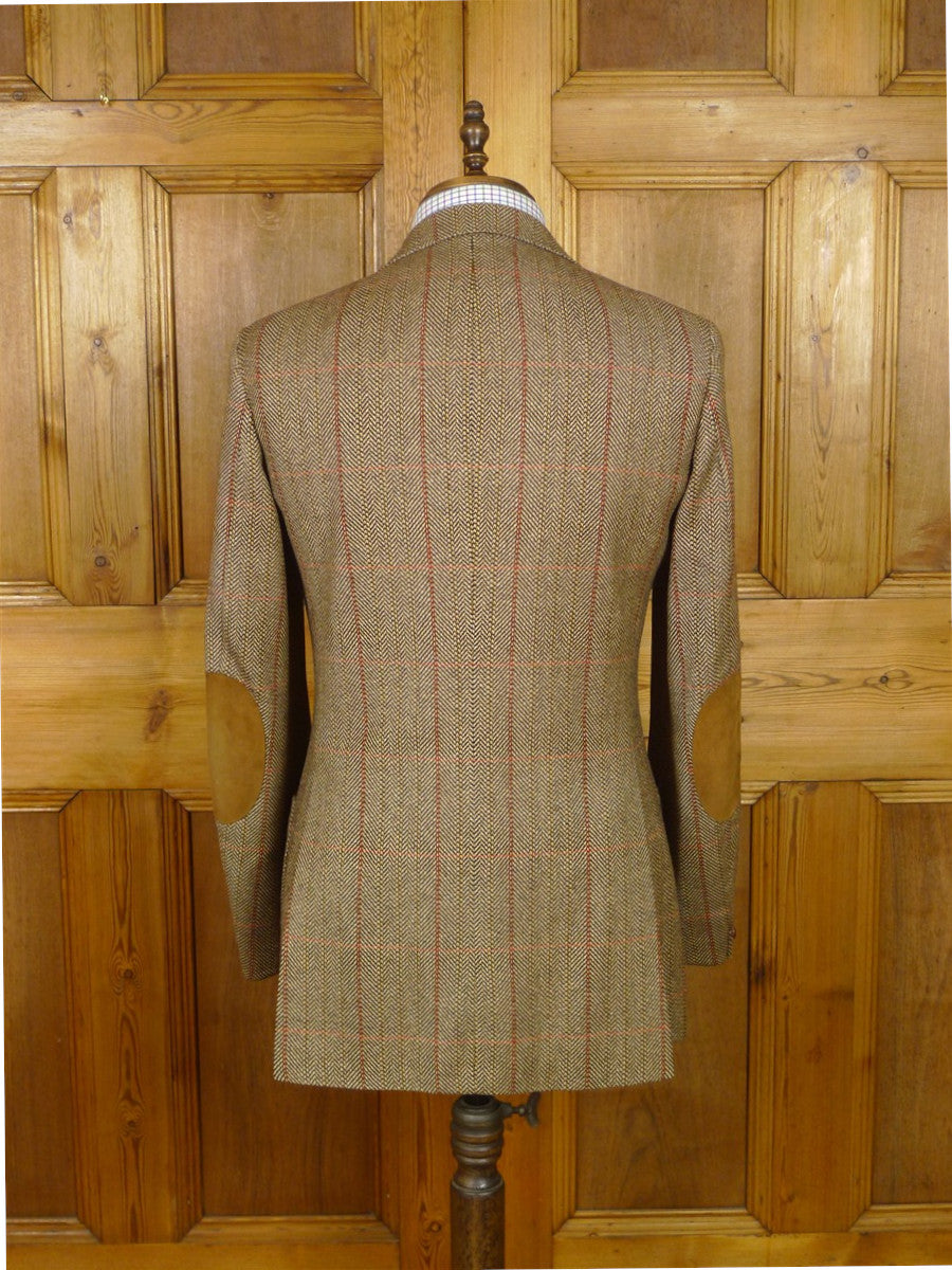 26/0854 wonderful vintage daks signature brown wp check herringbone tweed patch pocket sports jacket w/ suede elbow patches 39 regular