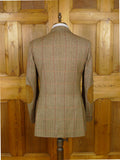26/0854 wonderful vintage daks signature brown wp check herringbone tweed patch pocket sports jacket w/ suede elbow patches 39 regular