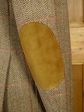 26/0854 wonderful vintage daks signature brown wp check herringbone tweed patch pocket sports jacket w/ suede elbow patches 39 regular
