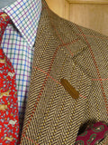 26/0854 wonderful vintage daks signature brown wp check herringbone tweed patch pocket sports jacket w/ suede elbow patches 39 regular
