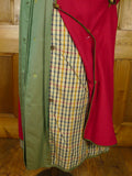 26/0857 wonderful vintage daks 2-tone green 100% cotton belted raincoat mac w/ removable red wool liner 42-44