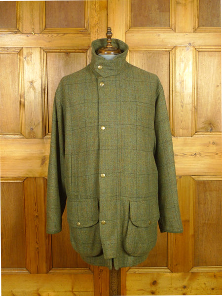 26/0866 heavyweight vintage sutherland sporting tweed co. green wp check tweed shooting coat w/ all-weather membrane 45-46