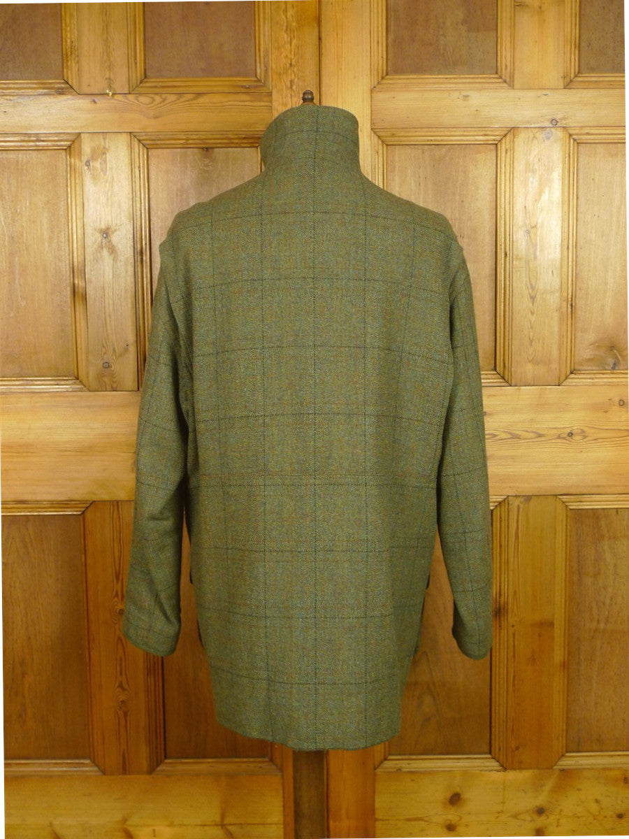 26/0866 heavyweight vintage sutherland sporting tweed co. green wp check tweed shooting coat w/ all-weather membrane 45-46