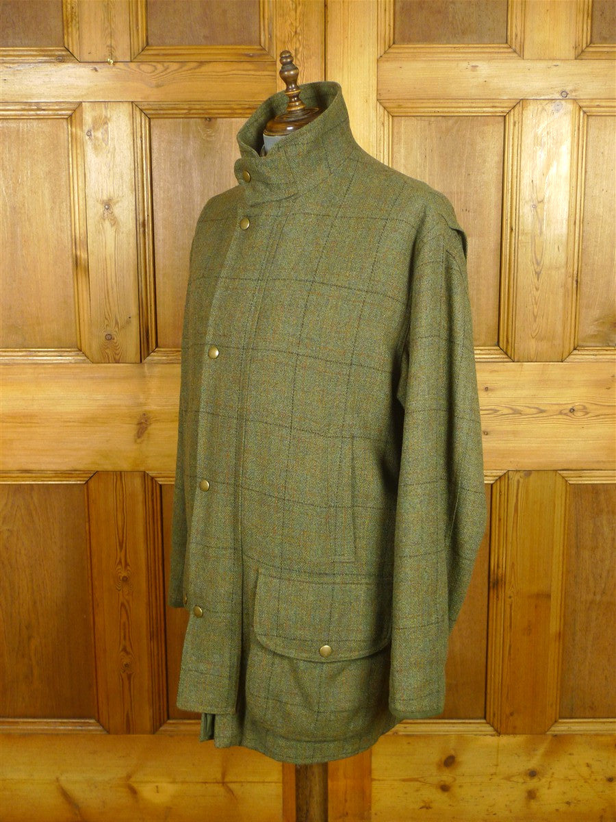 26/0866 heavyweight vintage sutherland sporting tweed co. green wp check tweed shooting coat w/ all-weather membrane 45-46